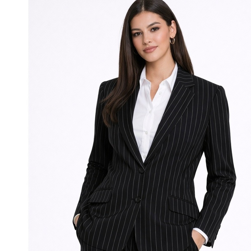 Charles Tyrwhitt Women's Wool Blend Blazer Suit Jacket 12 Pinstripe Career Work
